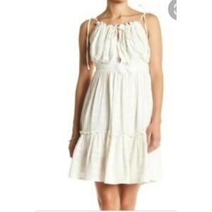 Sea Gypsies Women's Size M Dress Ivory  Tiered Bohemian Embroidered  (B10)